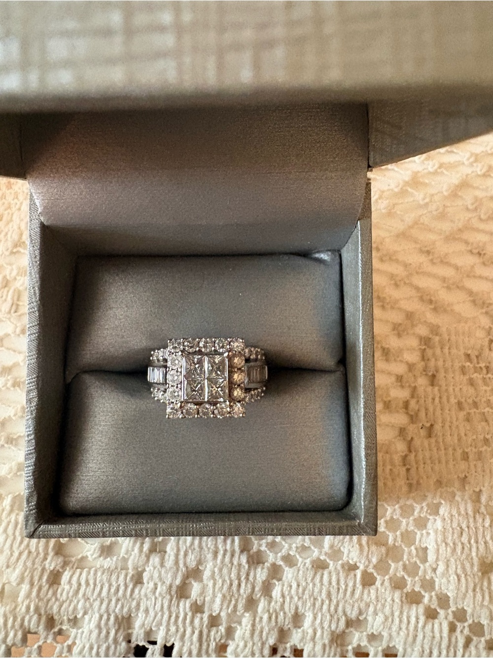 14 carat white gold Square Halo Diamond Ring - Women's Jewelry